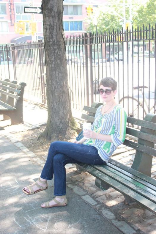 Eating my bagel and lox from Russ and Daughter's on a bench in SoHo.
