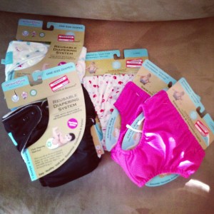 The pink diapers on the right are the swim/trainers.